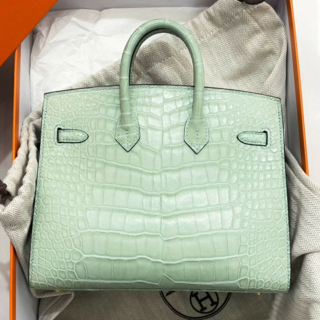 Hermes Birkin 20 Vert d’eaux Matte Crocodile leather sellier with Gold Hardware