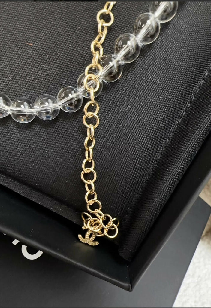 Chanel 24S coco letter double cc transparent pearl necklace