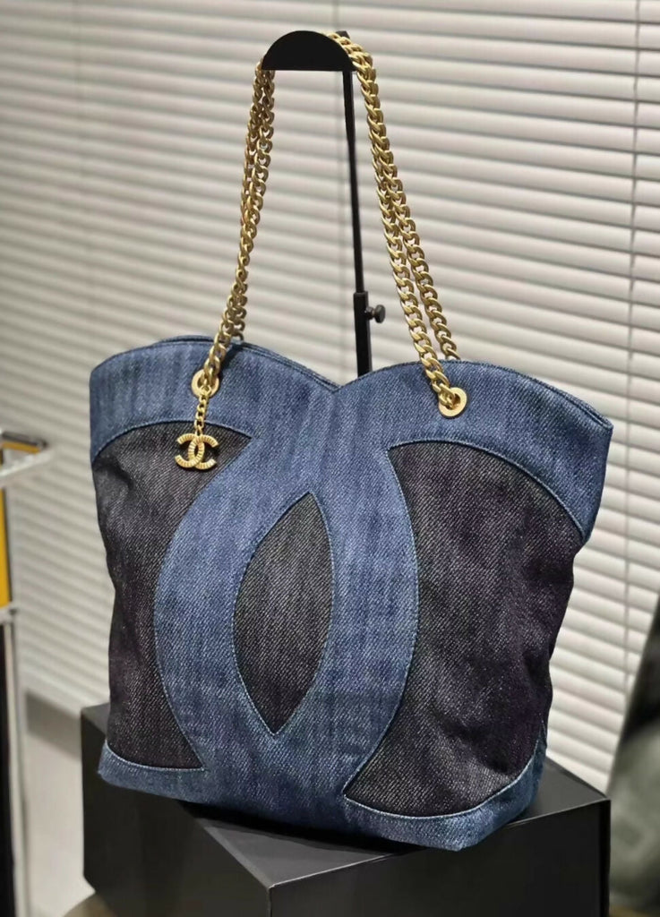 Chanel 23P Navy Denim Tote Bag Navy blue