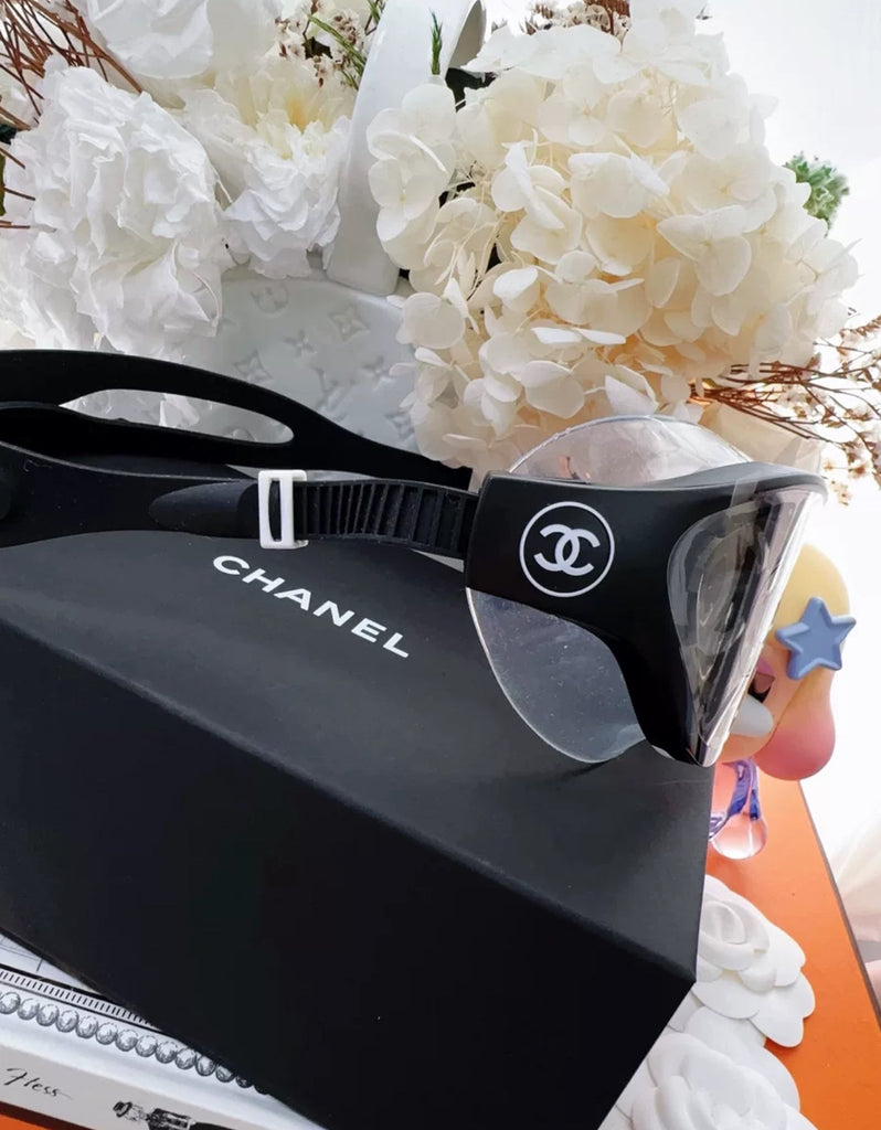 Chanel 24S swimming suit Glasses + black swimming cap + white swimming cap