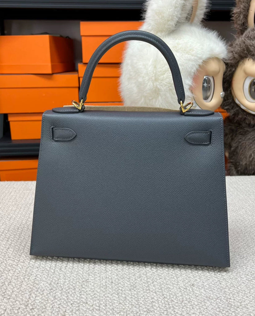 HERMÈS Kelly 28 Sellier Ardoise (85) Epsom Permabrass Hardware