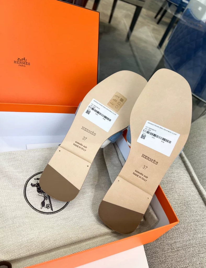 Hermès Oran Sandals Clear Blue Denim