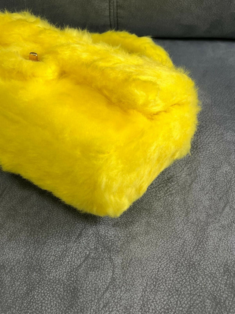 Chanel 1994 Vintage Yellow Faux Fur Kelly Bag
