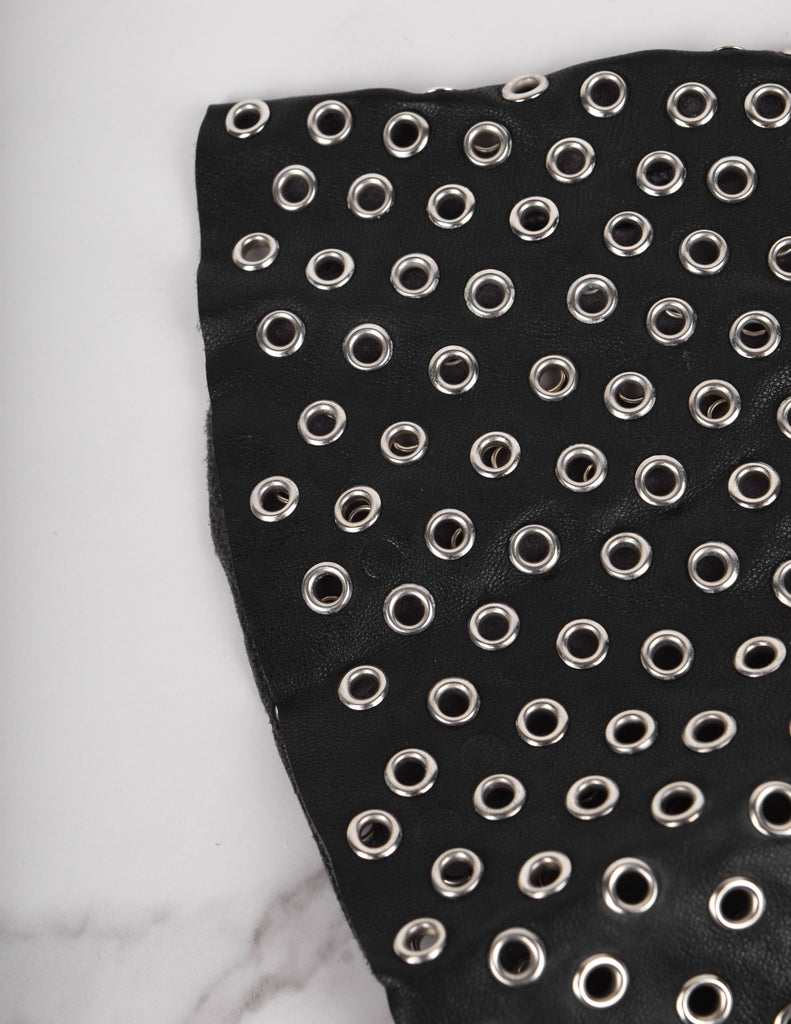 Azzedine Alaia Vintage 1980s Black Leather Eyelet Grommet Gauntlet Gloves