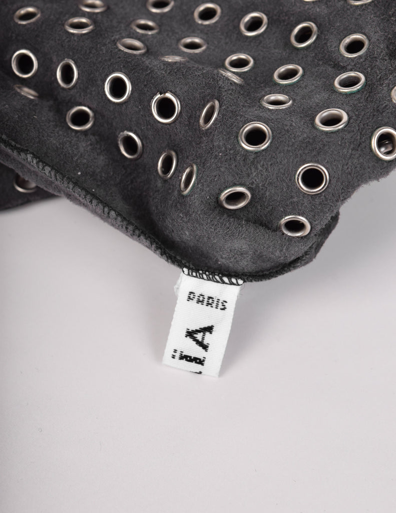 Azzedine Alaia Vintage 1980s Black Leather Eyelet Grommet Gauntlet Gloves