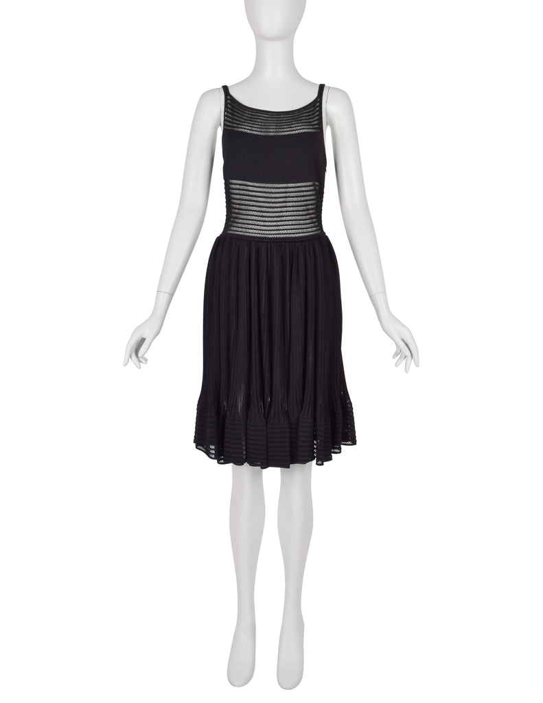 Azzedine Alaia SS 2013 Black Net Paneled Fit & Flare Mini Dress
