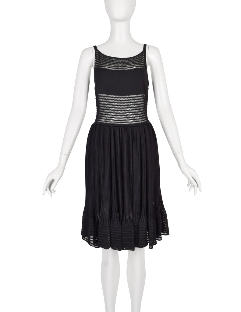 Azzedine Alaia SS 2013 Black Net Paneled Fit & Flare Mini Dress