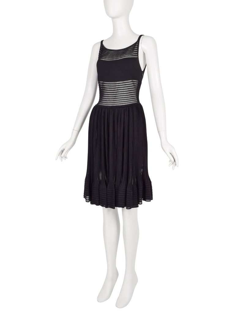 Azzedine Alaia SS 2013 Black Net Paneled Fit & Flare Mini Dress