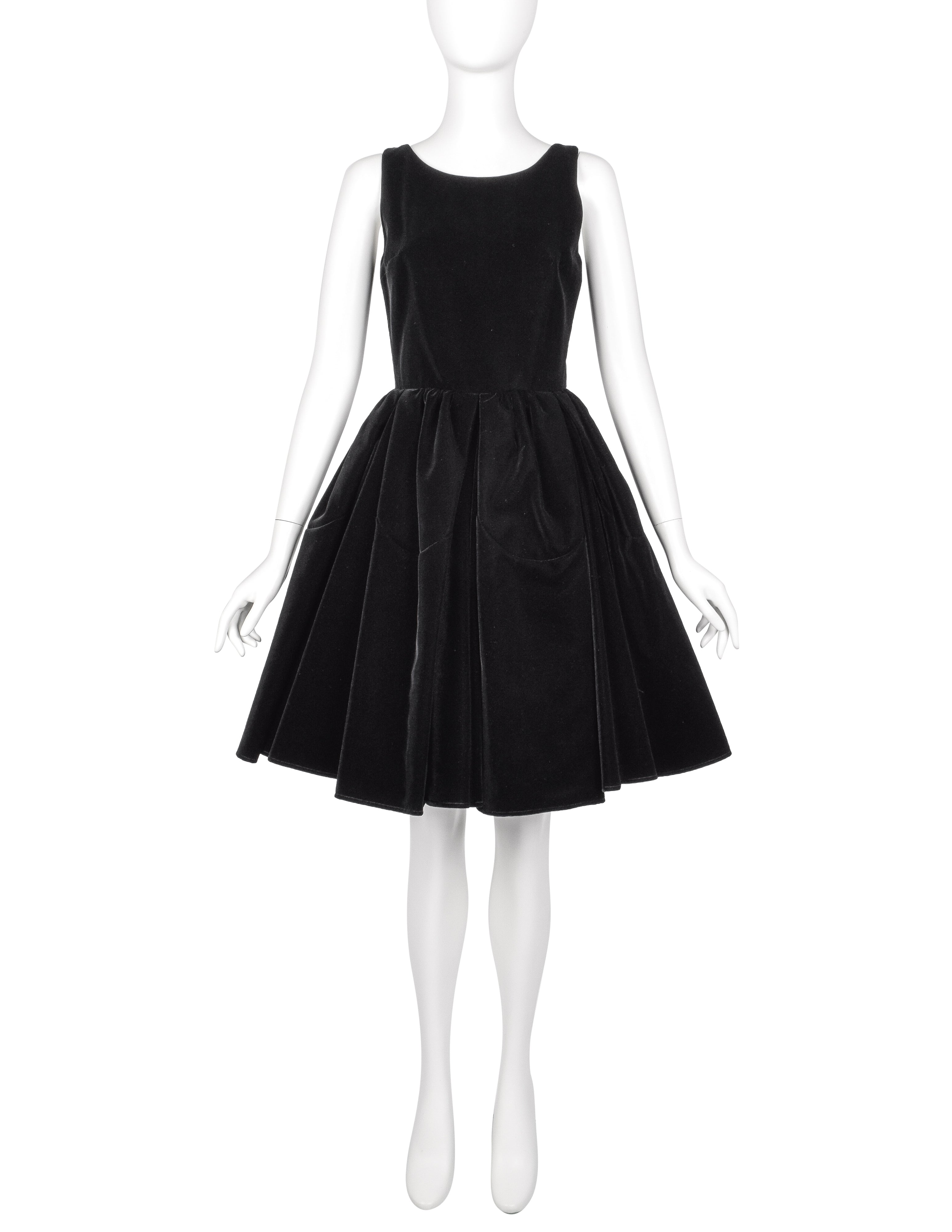 Azzedine Alaia Vintage Black Velvet Fit and Flare Full Skirt Dress