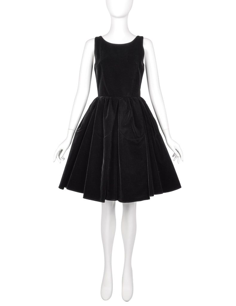 Azzedine Alaia Vintage Black Velvet Fit and Flare Full Skirt Dress