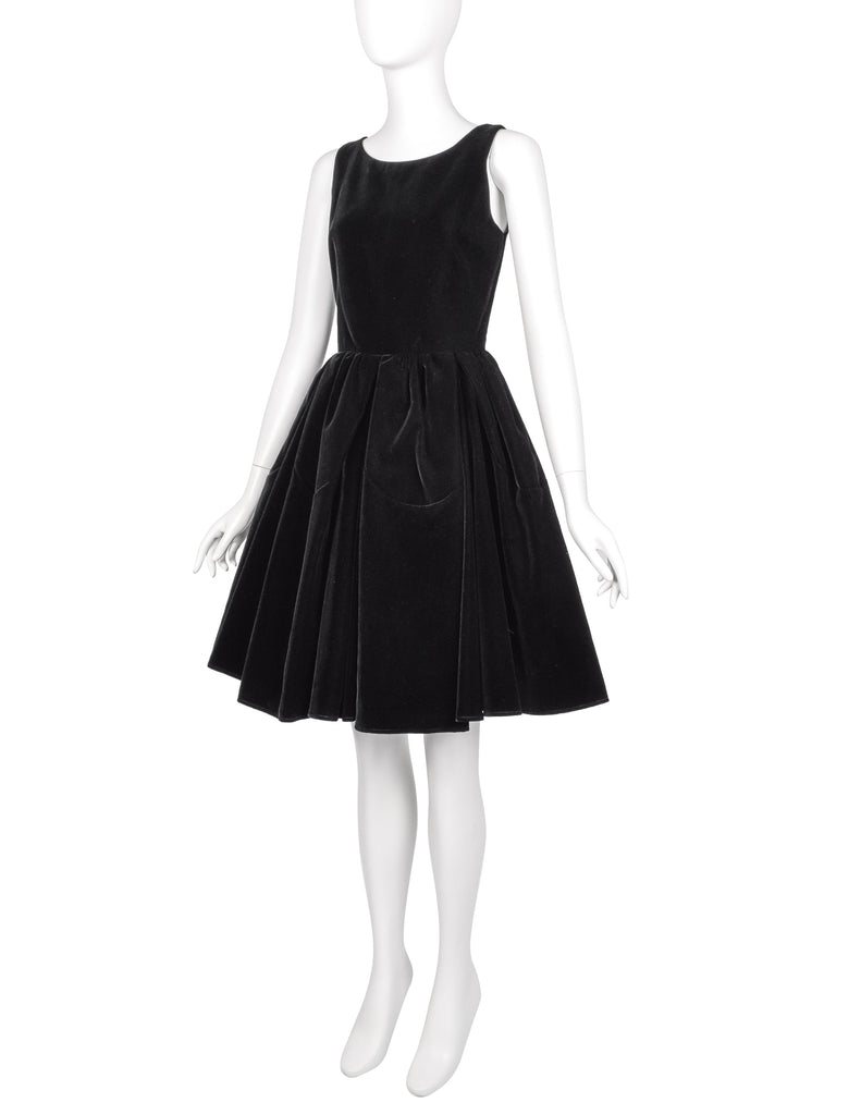 Azzedine Alaia Vintage Black Velvet Fit and Flare Full Skirt Dress