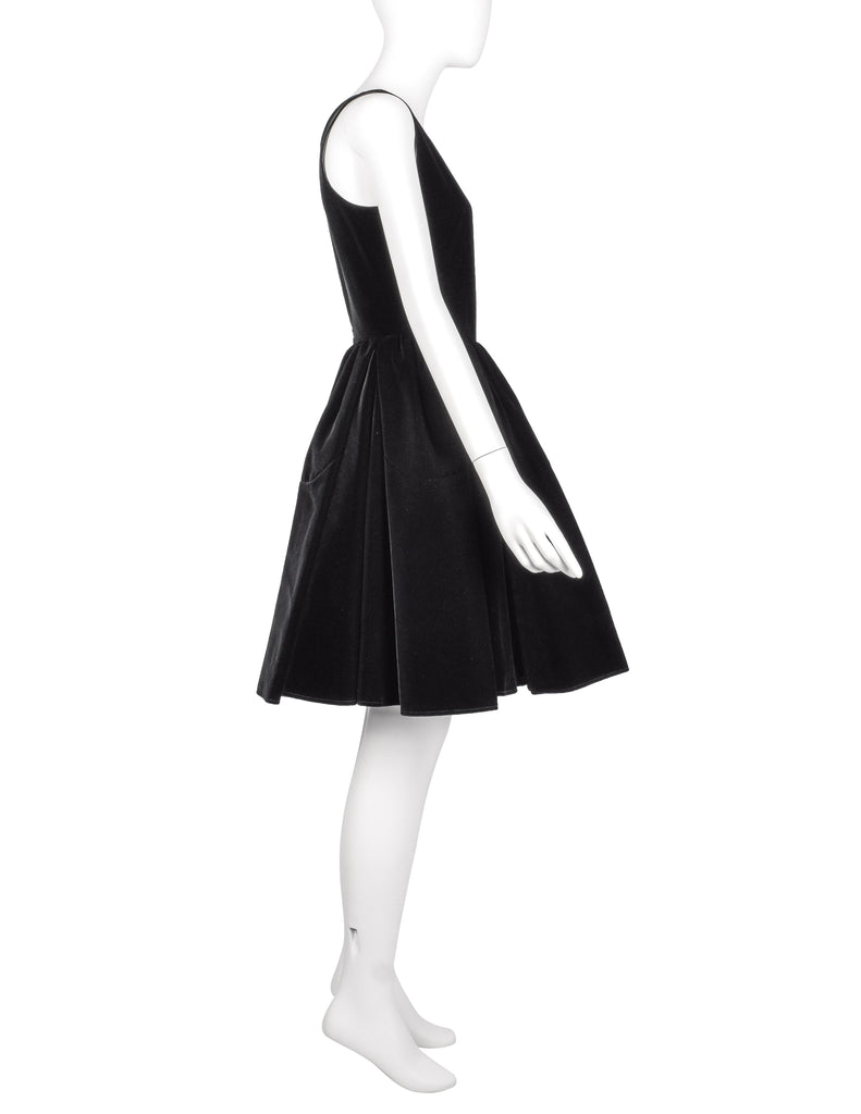 Azzedine Alaia Vintage Black Velvet Fit and Flare Full Skirt Dress