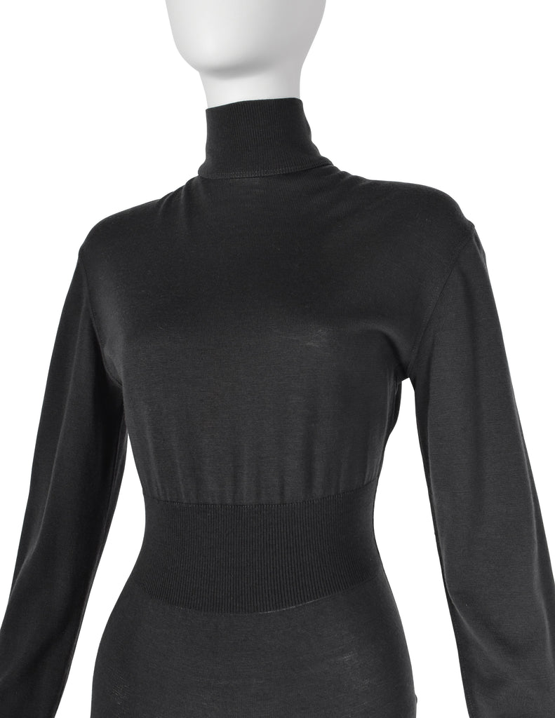 Azzedine Alaia Vintage 1980s Deep Grey Knit Wool Bodysuit