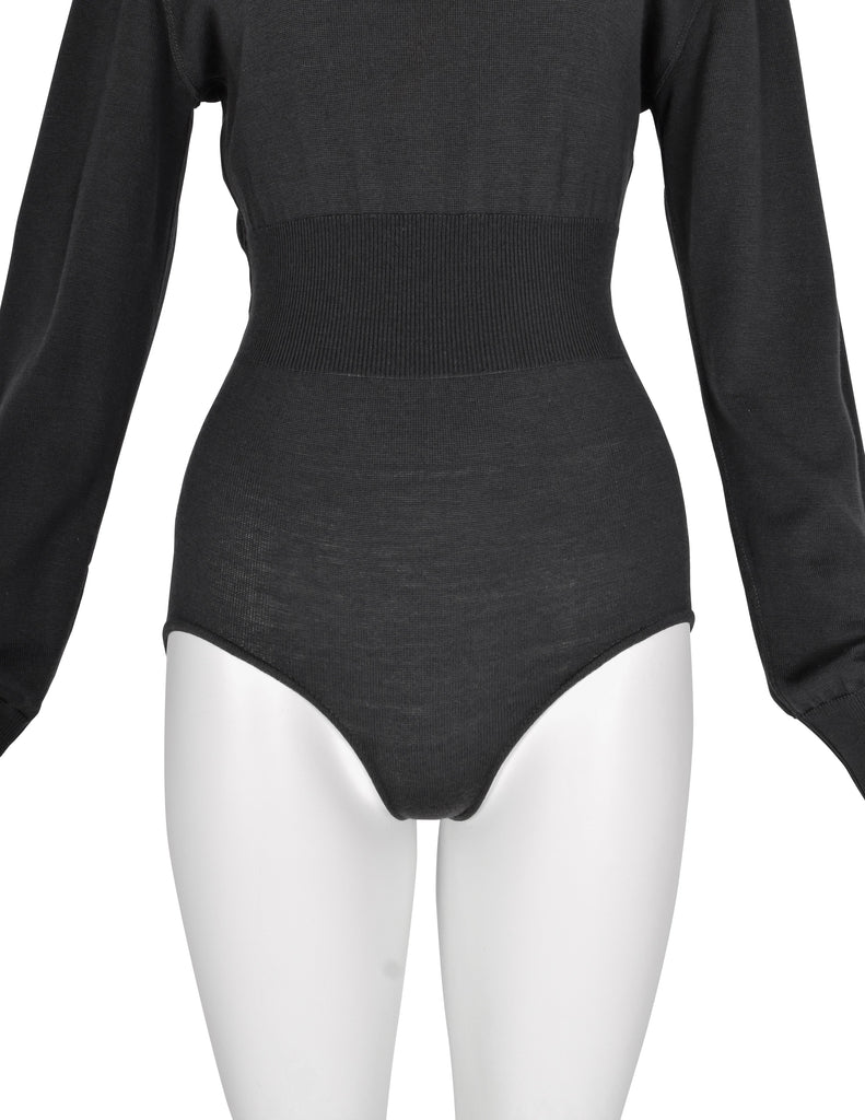 Azzedine Alaia Vintage 1980s Deep Grey Knit Wool Bodysuit