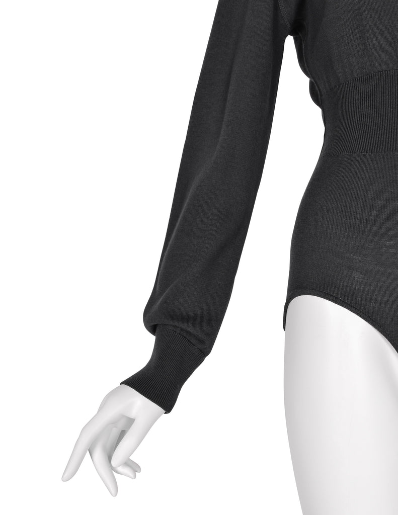 Azzedine Alaia Vintage 1980s Deep Grey Knit Wool Bodysuit