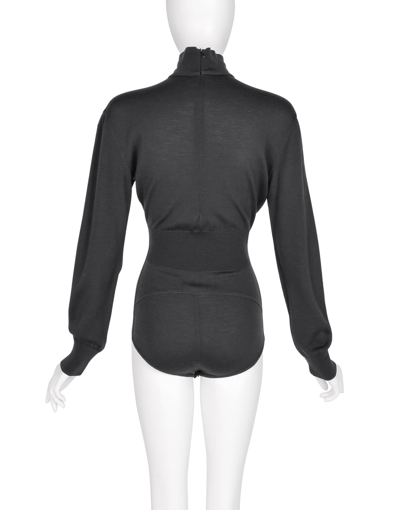Azzedine Alaia Vintage 1980s Deep Grey Knit Wool Bodysuit