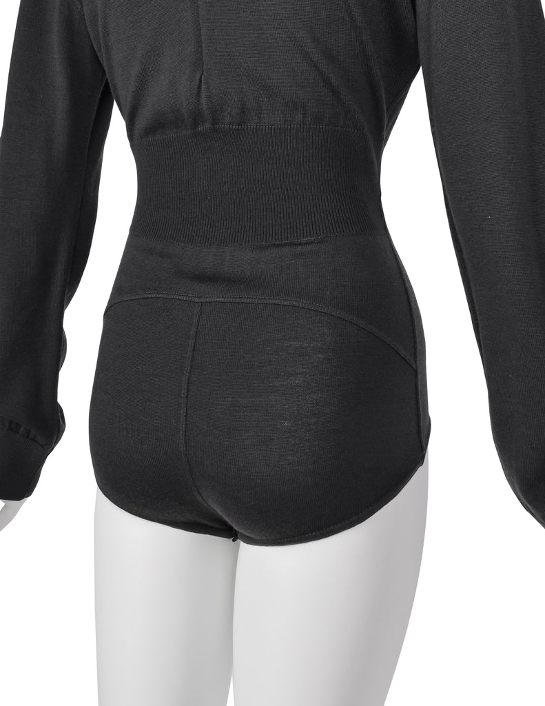 Azzedine Alaia Vintage 1980s Deep Grey Knit Wool Bodysuit