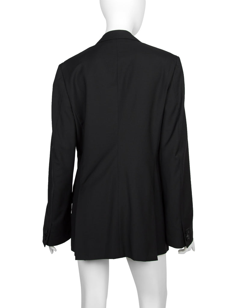 Alexander McQueen Vintage SS 2007 Black Wool Satin Feather Lapel Jacket