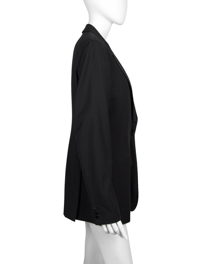 Alexander McQueen Vintage SS 2007 Black Wool Satin Feather Lapel Jacket