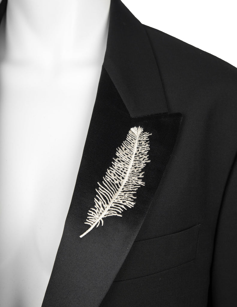 Alexander McQueen Vintage SS 2007 Black Wool Satin Feather Lapel Jacket