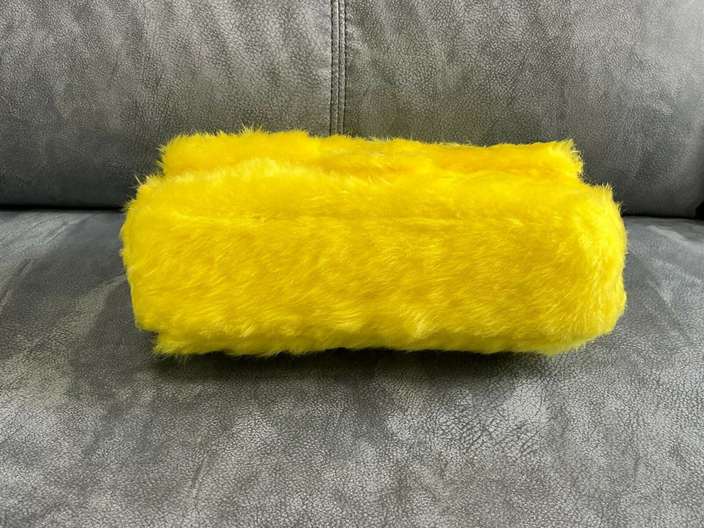 Chanel 1994 Vintage Yellow Faux Fur Kelly Bag