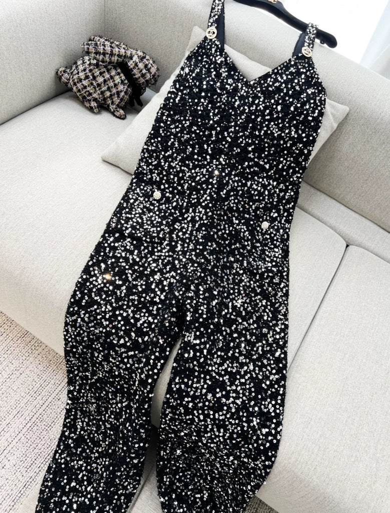 Chanel 23C Black Sequin Jumpsuit