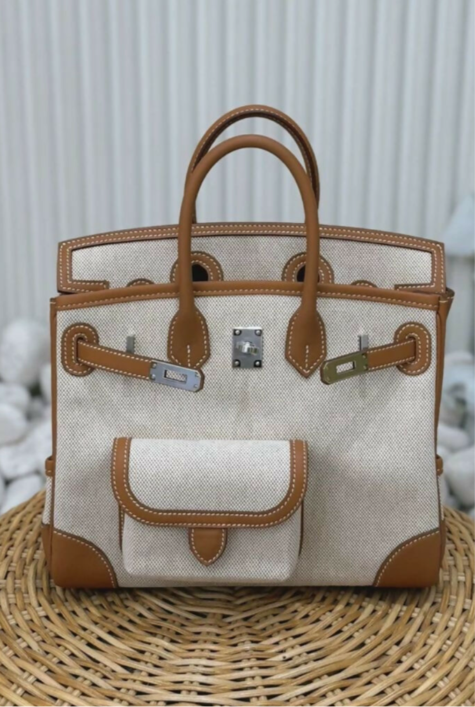 HERMÈS Limited Edition Birkin Cargo 25 in Gold Swift leather and Canvas with Palladium hardware