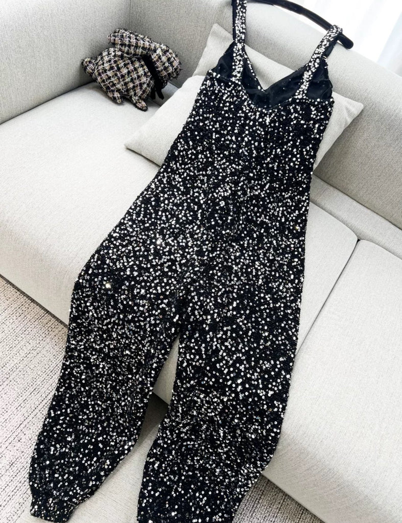 Chanel 23C Black Sequin Jumpsuit