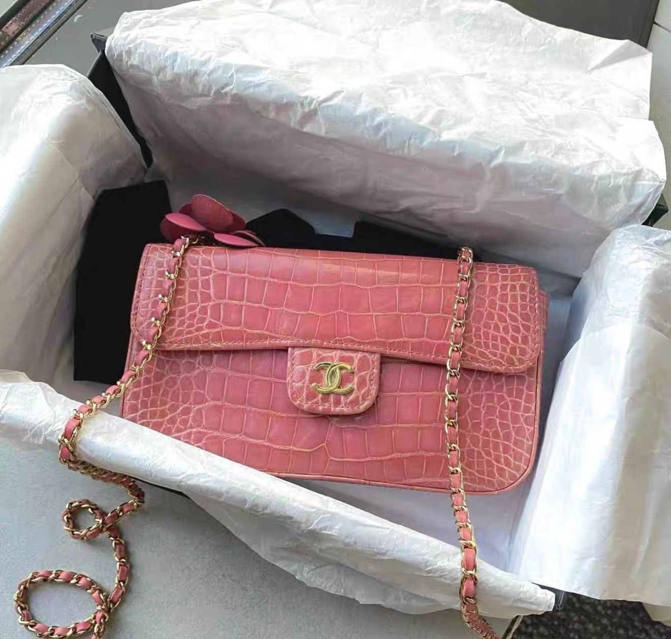 Chanel pink Alligator mini Flap Bag