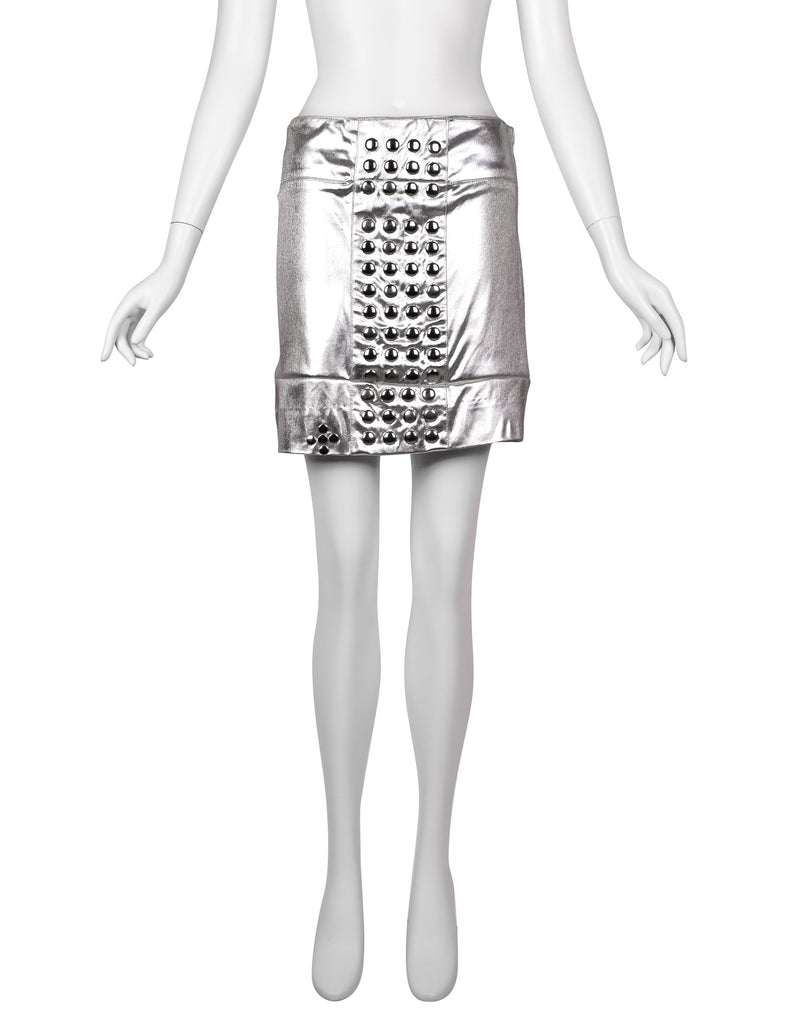 Paraphernalia by Betsey Johnson Vintage 1960s Studded Metallic Silver Mod Mini Skirt