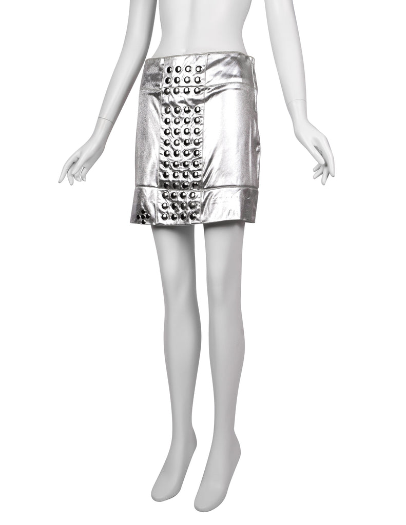 Paraphernalia by Betsey Johnson Vintage 1960s Studded Metallic Silver Mod Mini Skirt