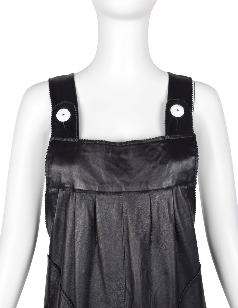 Vintage 1980s Black Leather Jumpsuit Overalls