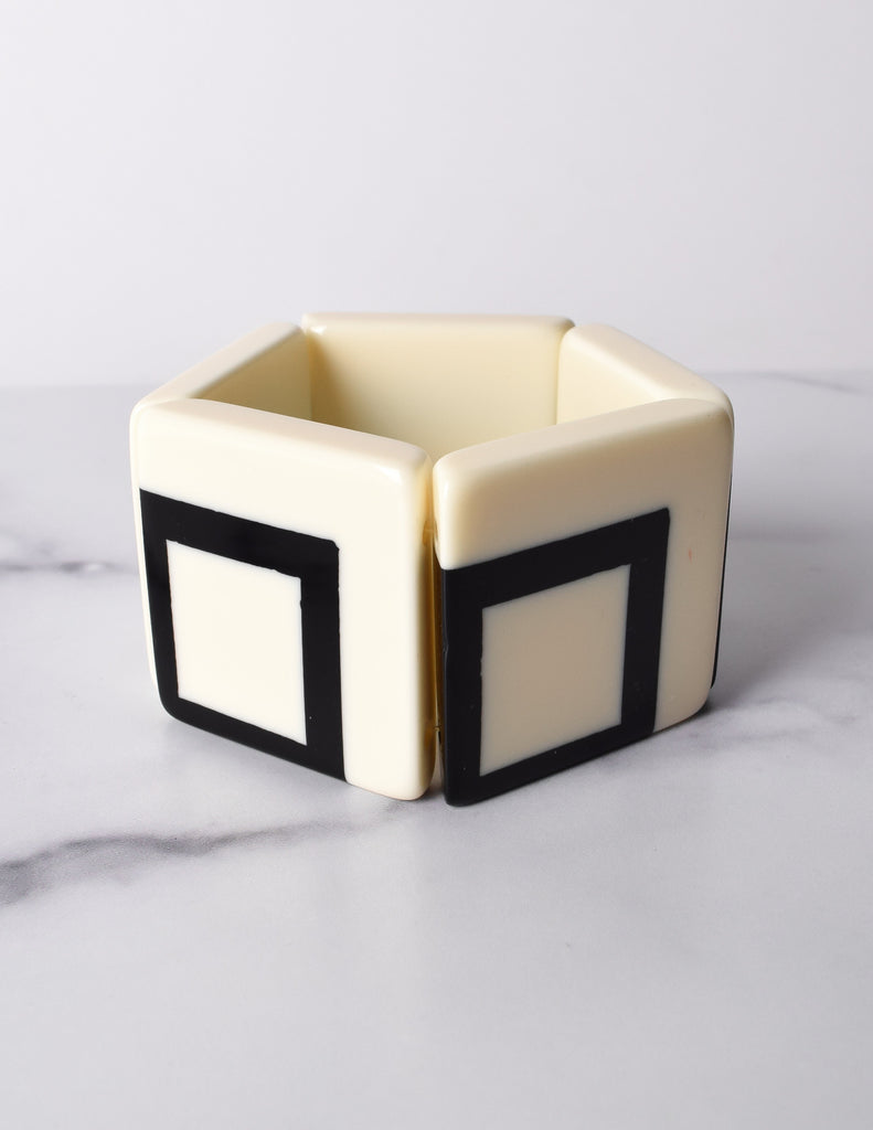 Vintage 1980s Off-White and Black Geometric Resin Bracelet