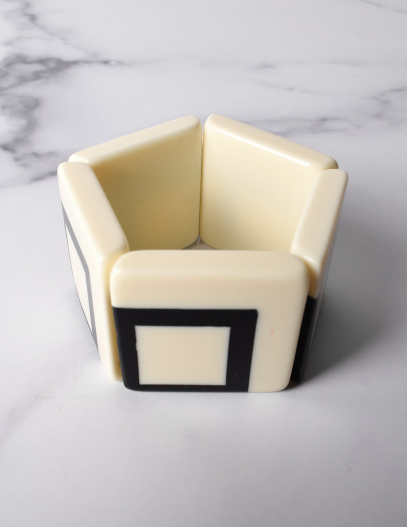 Vintage 1980s Off-White and Black Geometric Resin Bracelet