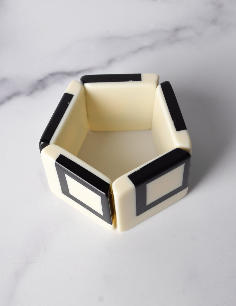 Vintage 1980s Off-White and Black Geometric Resin Bracelet