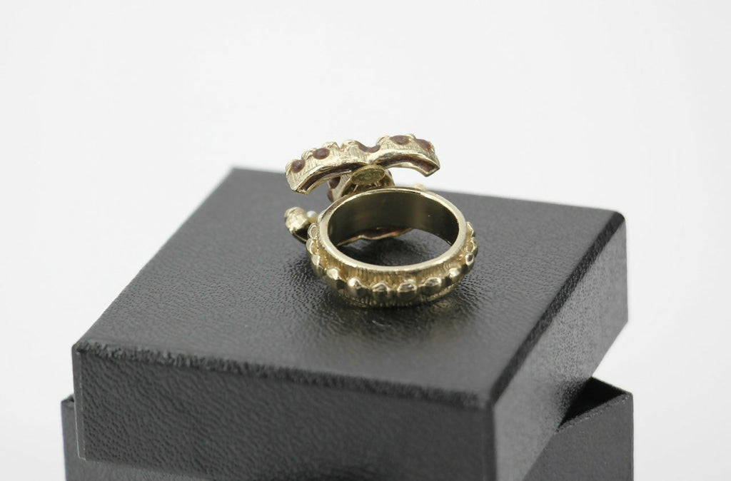 Chanel A12A Metal Imitation Pearl Maroon CoCo Mark Ring