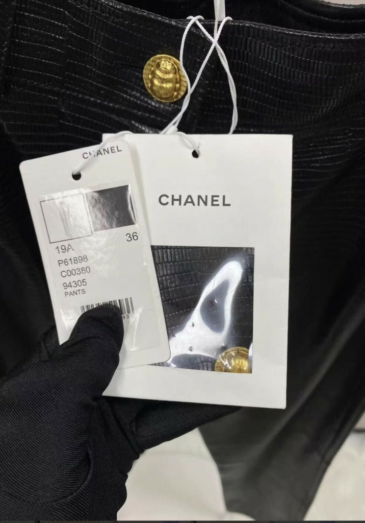 Chanel 19A Egyptian series lizard pattern leather trousers