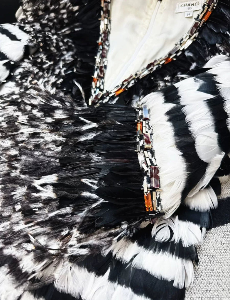 Chanel 18A black and white feather couture dress