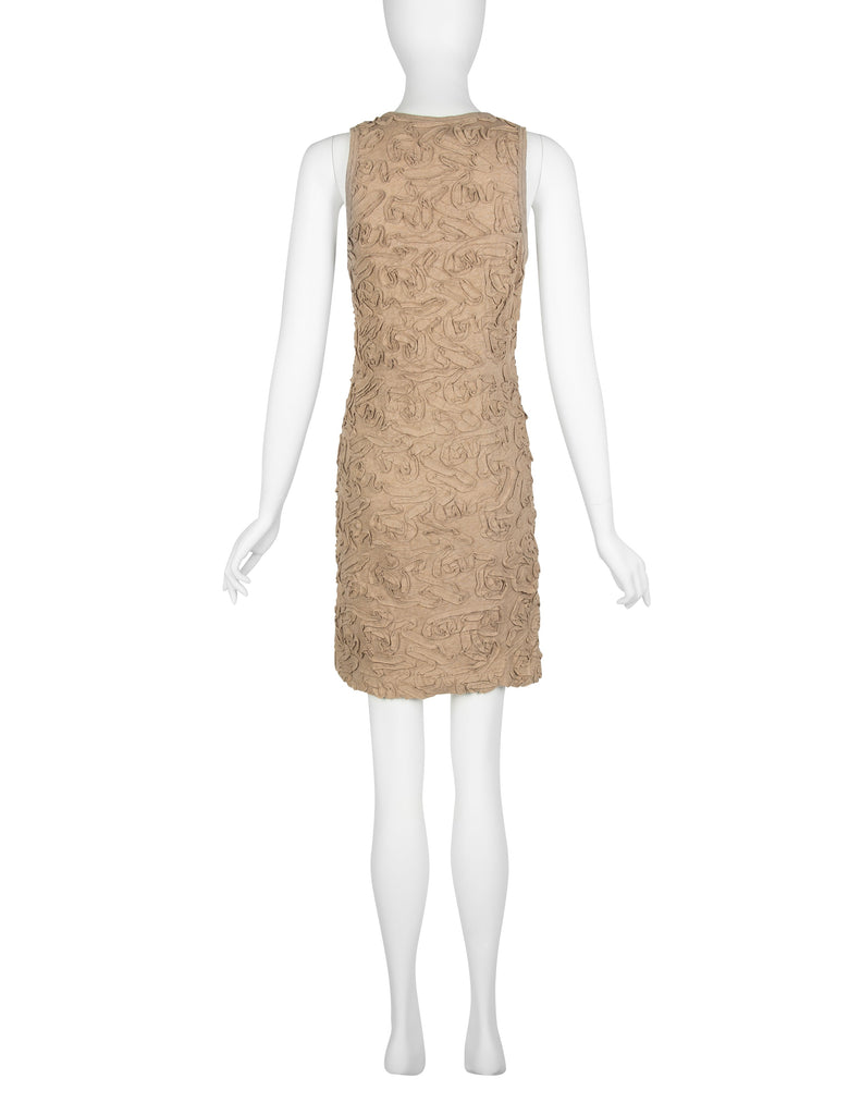 Comme Des Garcons Vintage SS 1986 Tan Cotton Textured Applique Mini Dress