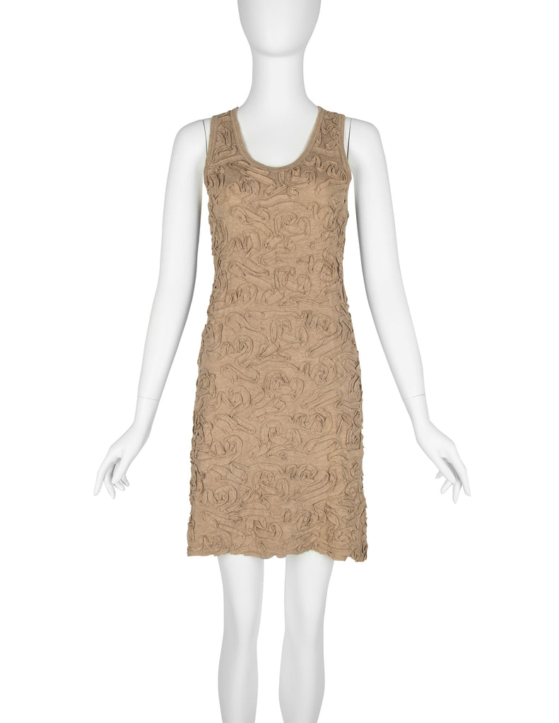 Comme Des Garcons Vintage SS 1986 Tan Cotton Textured Applique Mini Dress