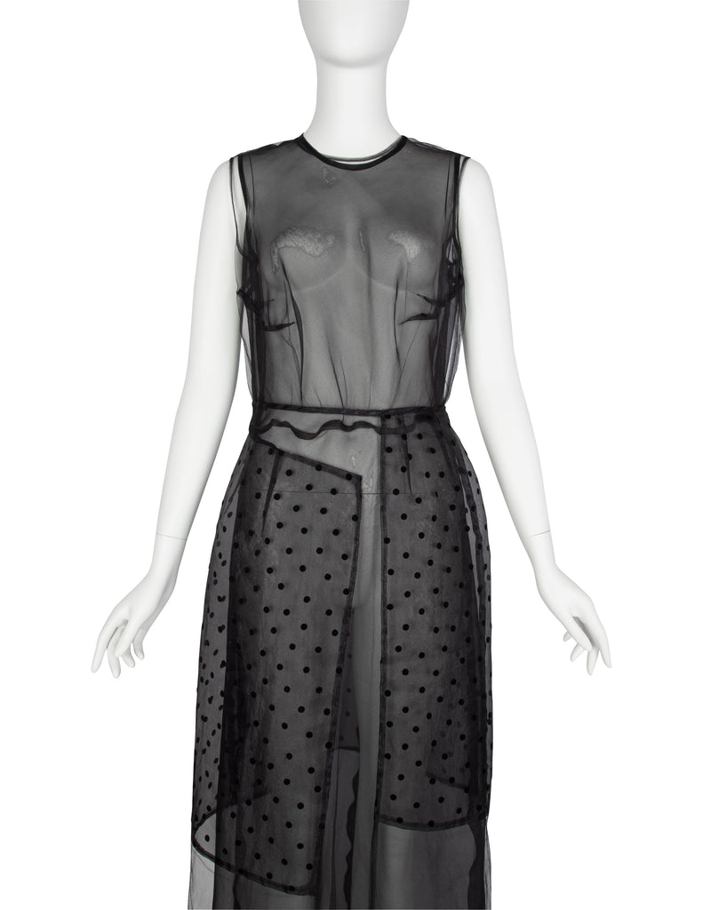 Comme des Garcons Vintage AW 1997 Black Sheer Tulle Polka Dot Paneled Dress
