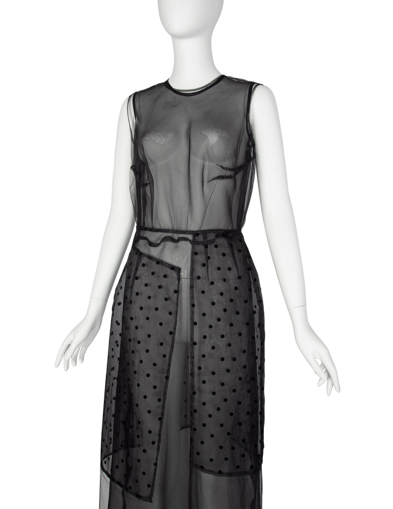 Comme des Garcons Vintage AW 1997 Black Sheer Tulle Polka Dot Paneled Dress