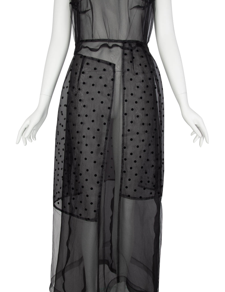 Comme des Garcons Vintage AW 1997 Black Sheer Tulle Polka Dot Paneled Dress