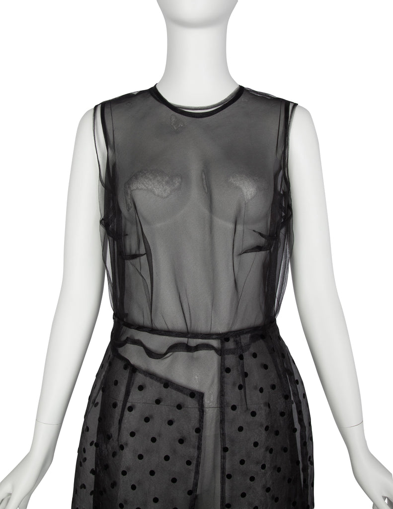 Comme des Garcons Vintage AW 1997 Black Sheer Tulle Polka Dot Paneled Dress