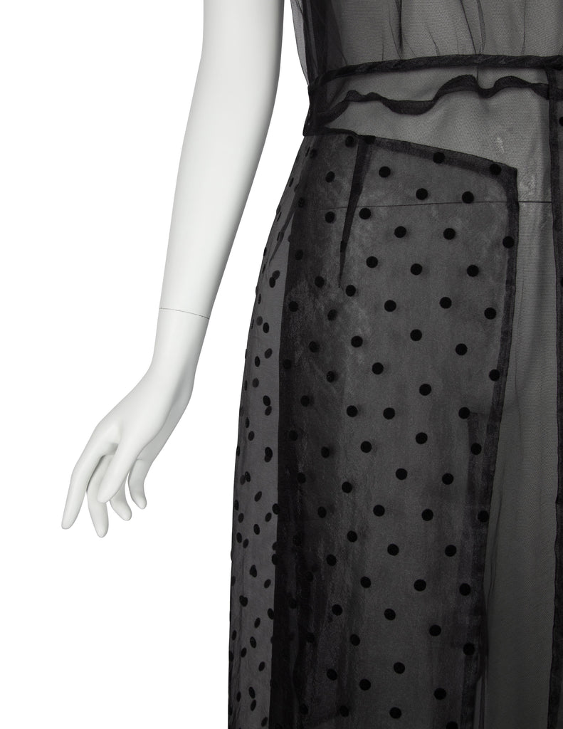 Comme des Garcons Vintage AW 1997 Black Sheer Tulle Polka Dot Paneled Dress