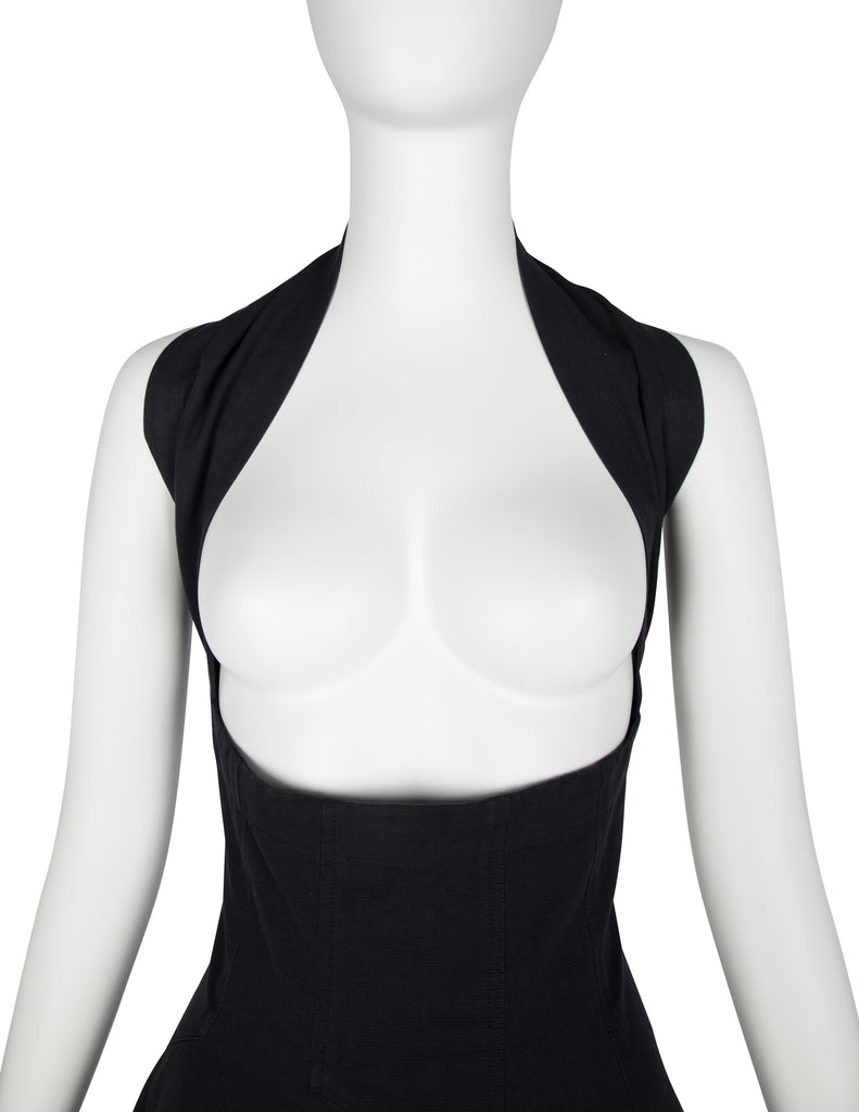 Comme des Garcons Vintage SS 1987 Black Asymmetrical Under Bust Halter Dress