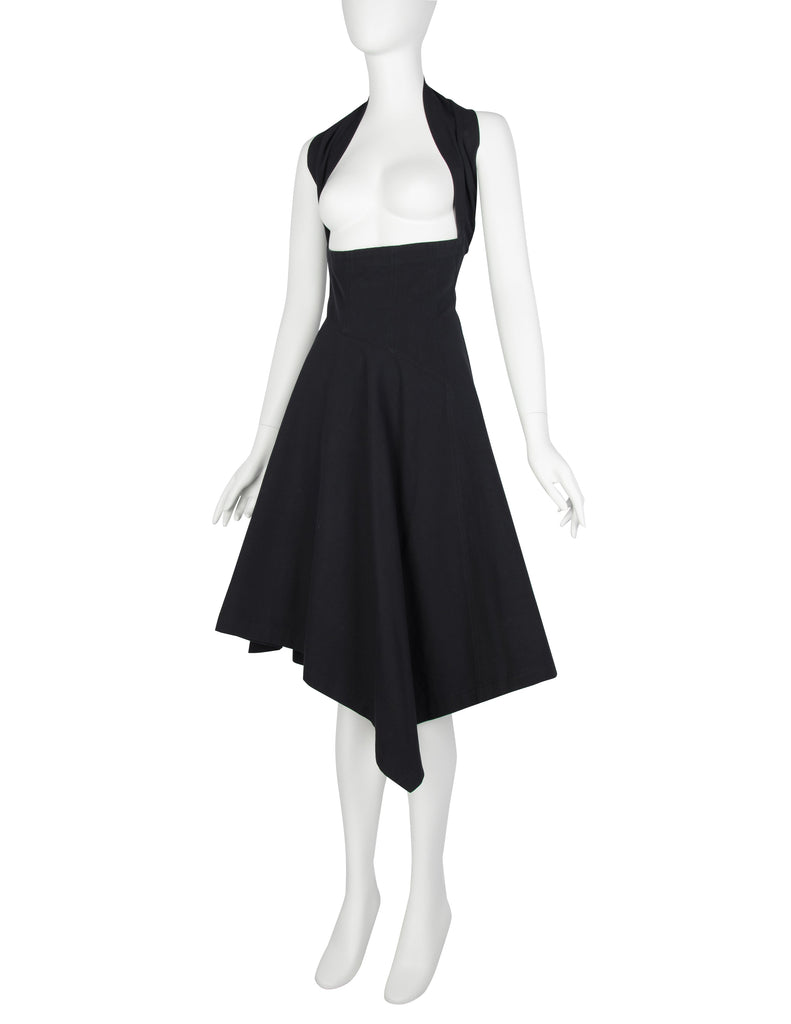 Comme des Garcons Vintage SS 1987 Black Asymmetrical Under Bust Halter Dress