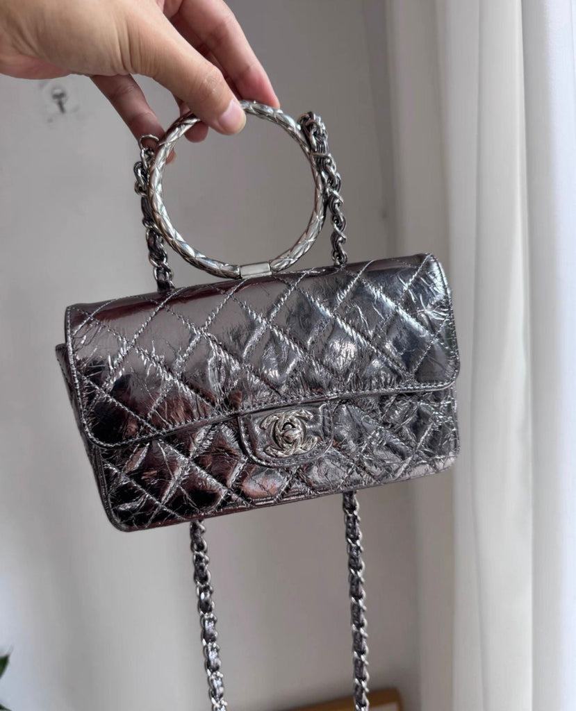 Chanel Metallic Calfskin Mini Ring Handle Flap Bag