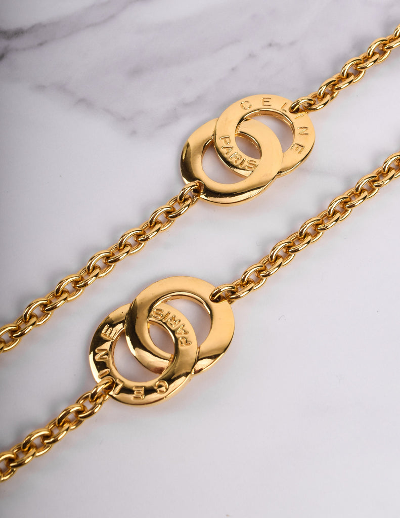 Celine Vintage Golden Interlocking Insignia Ring Chain Necklace