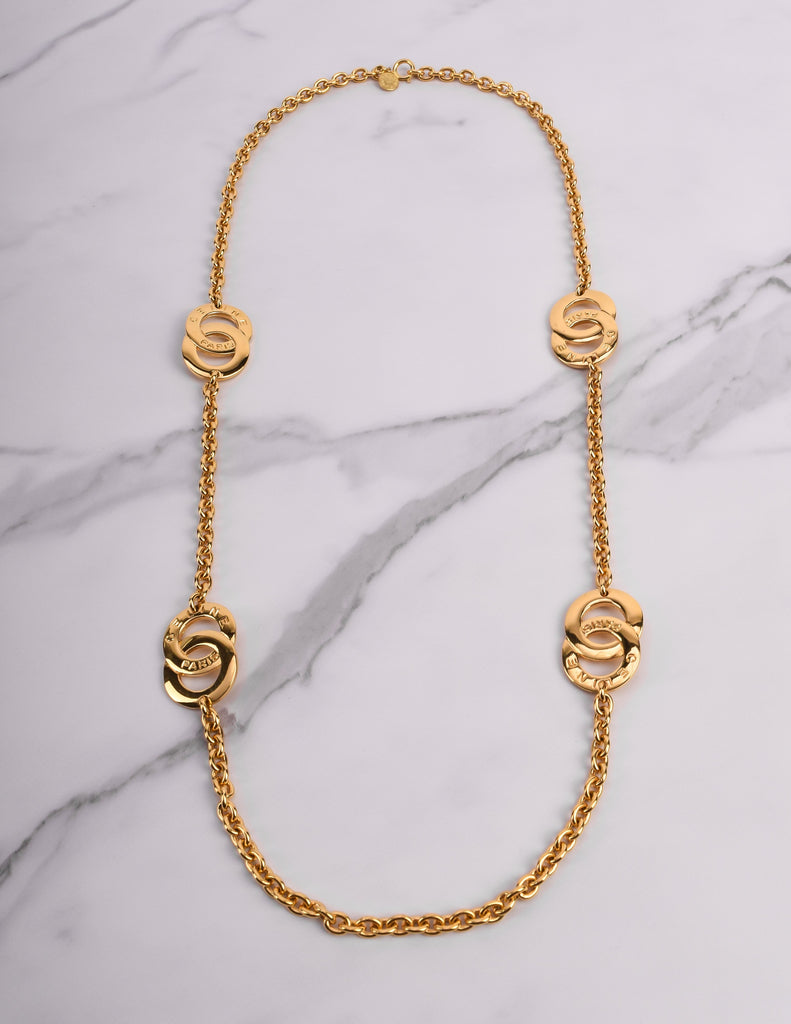 Celine Vintage Golden Interlocking Insignia Ring Chain Necklace